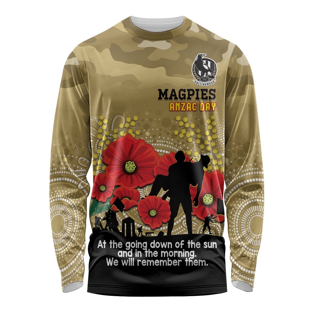 Custom Collingwood Football ANZAC Long Sleeve Shirt Gallipoli Camouflage With Poppies