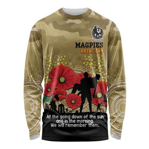 Custom Collingwood Football ANZAC Long Sleeve Shirt Gallipoli Camouflage With Poppies