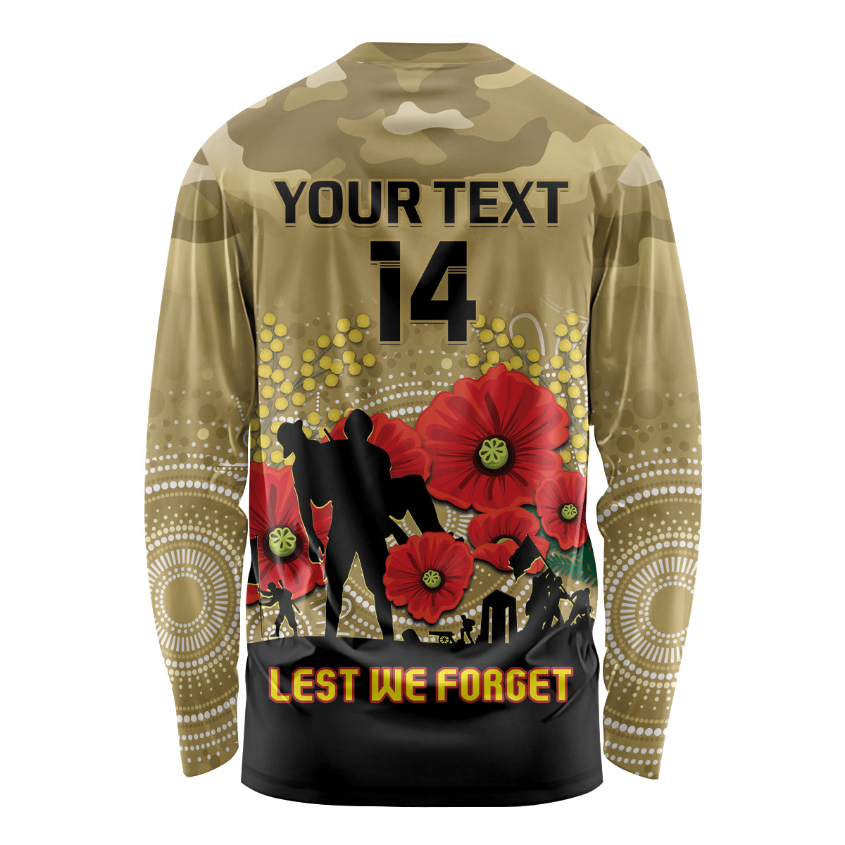 Custom Collingwood Football ANZAC Long Sleeve Shirt Gallipoli Camouflage With Poppies