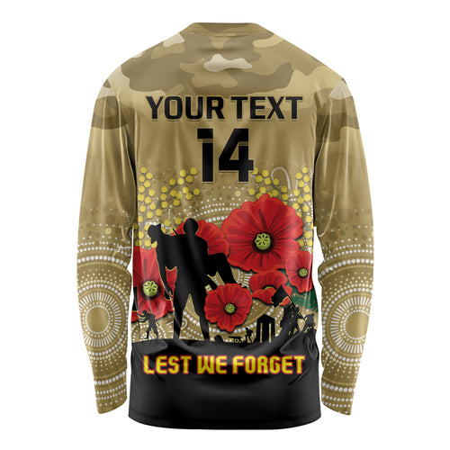 Custom Collingwood Football ANZAC Long Sleeve Shirt Gallipoli Camouflage With Poppies