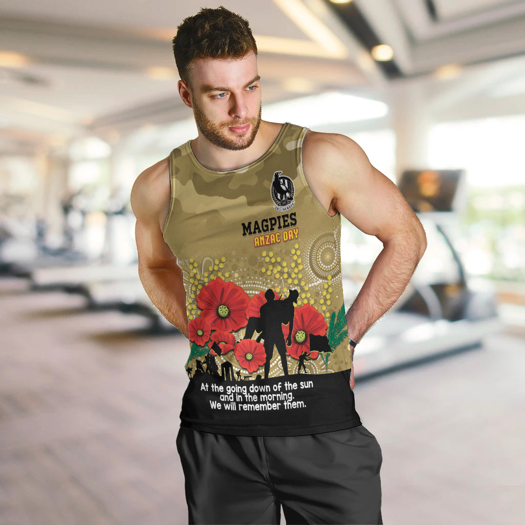 Custom Collingwood Football ANZAC Men Tank Top Gallipoli Camouflage With Poppies