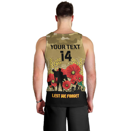 Custom Collingwood Football ANZAC Men Tank Top Gallipoli Camouflage With Poppies