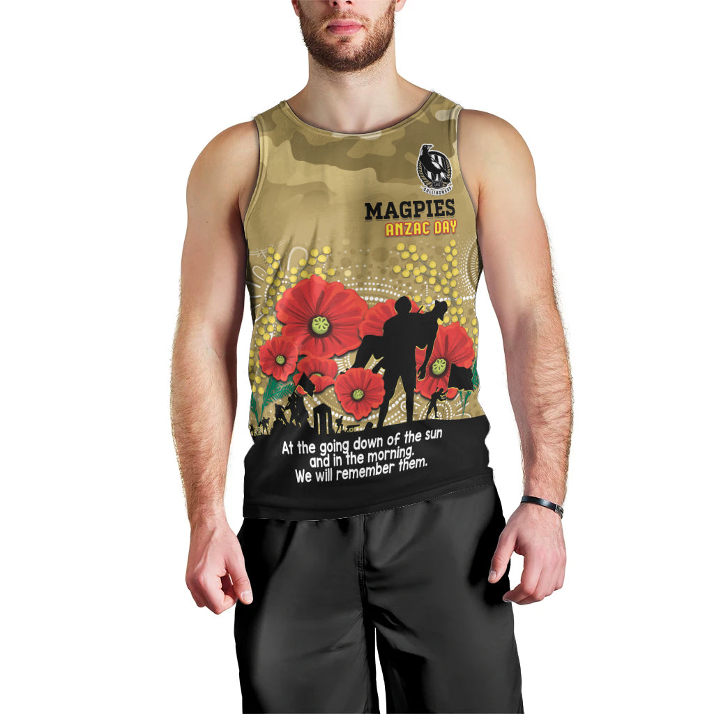 Custom Collingwood Football ANZAC Men Tank Top Gallipoli Camouflage With Poppies