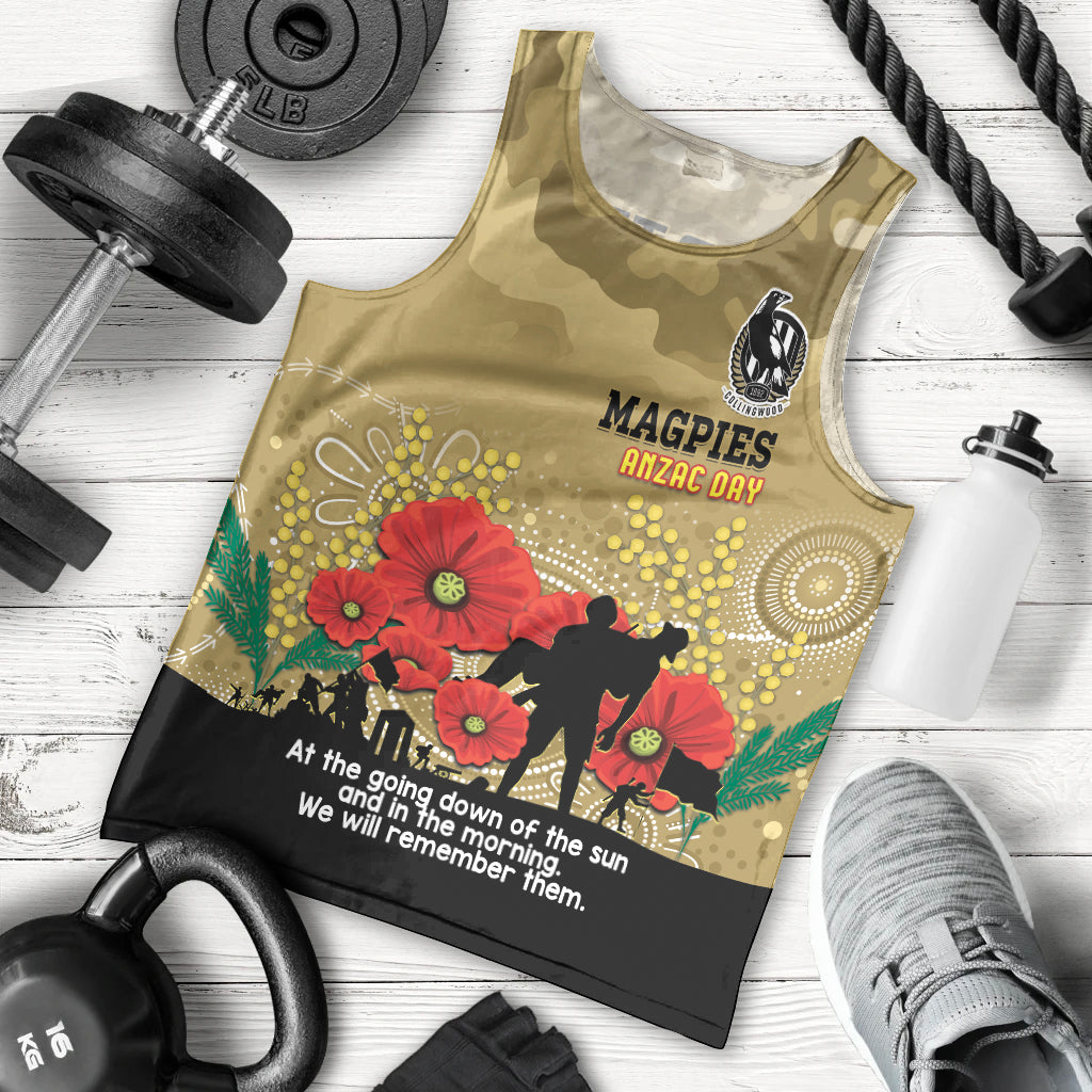 Custom Collingwood Football ANZAC Men Tank Top Gallipoli Camouflage With Poppies