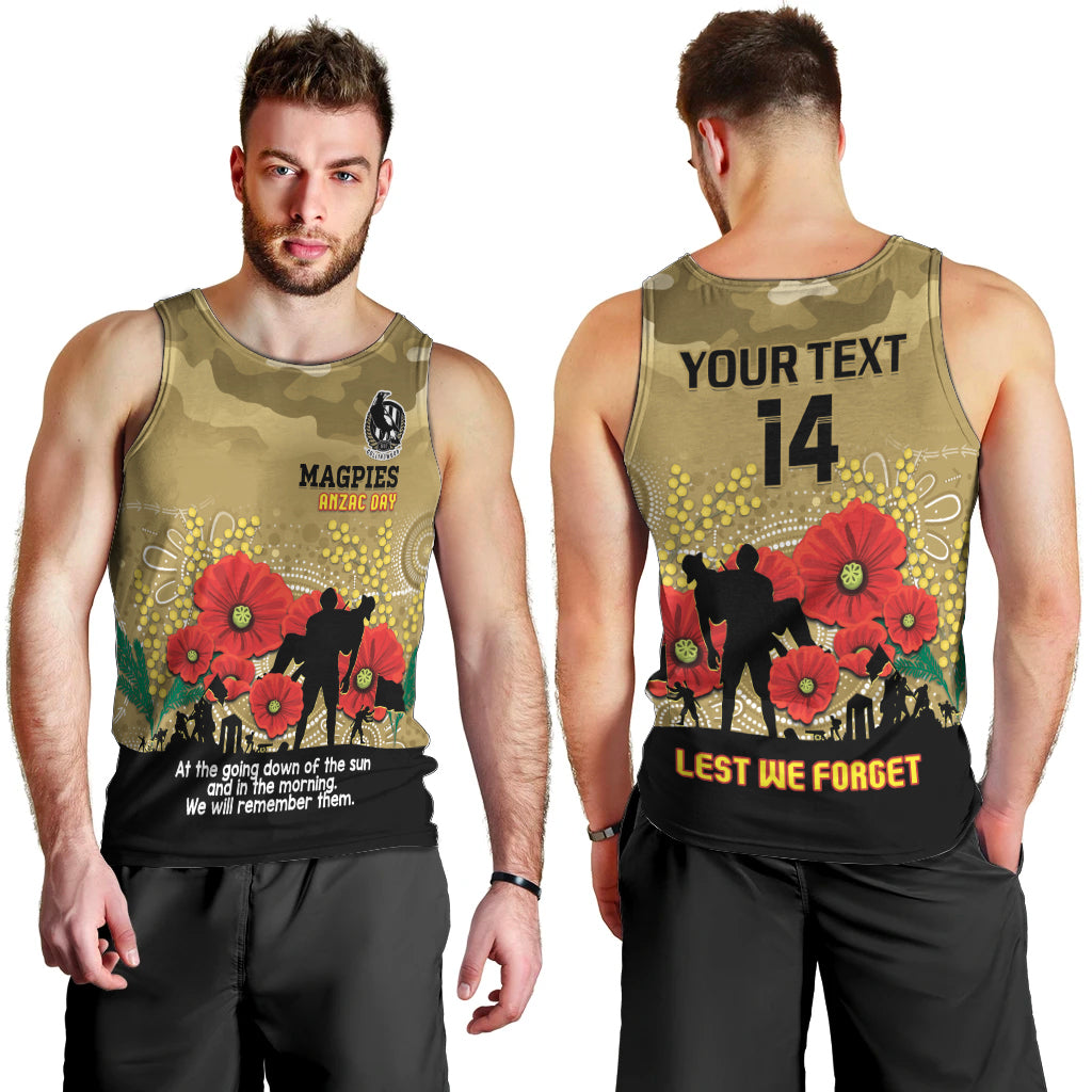 Custom Collingwood Football ANZAC Men Tank Top Gallipoli Camouflage With Poppies