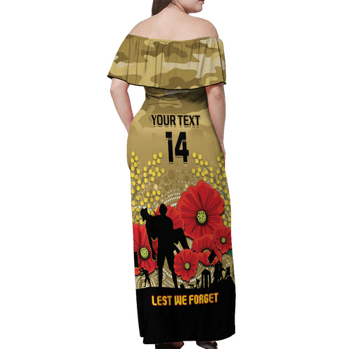 Custom Collingwood Football ANZAC Off Shoulder Maxi Dress Gallipoli Camouflage With Poppies