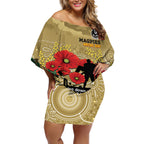 Custom Collingwood Football ANZAC Off Shoulder Short Dress Gallipoli Camouflage With Poppies