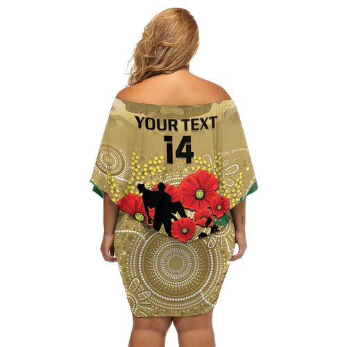 Custom Collingwood Football ANZAC Off Shoulder Short Dress Gallipoli Camouflage With Poppies