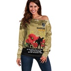 Custom Collingwood Football ANZAC Off Shoulder Sweater Gallipoli Camouflage With Poppies