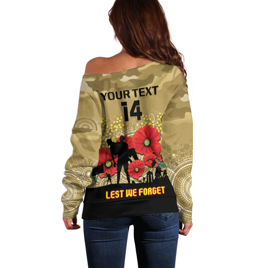 Custom Collingwood Football ANZAC Off Shoulder Sweater Gallipoli Camouflage With Poppies