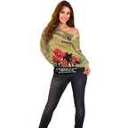 Custom Collingwood Football ANZAC Off Shoulder Sweater Gallipoli Camouflage With Poppies