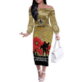Custom Collingwood Football ANZAC Off The Shoulder Long Sleeve Dress Gallipoli Camouflage With Poppies