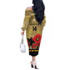 Custom Collingwood Football ANZAC Off The Shoulder Long Sleeve Dress Gallipoli Camouflage With Poppies