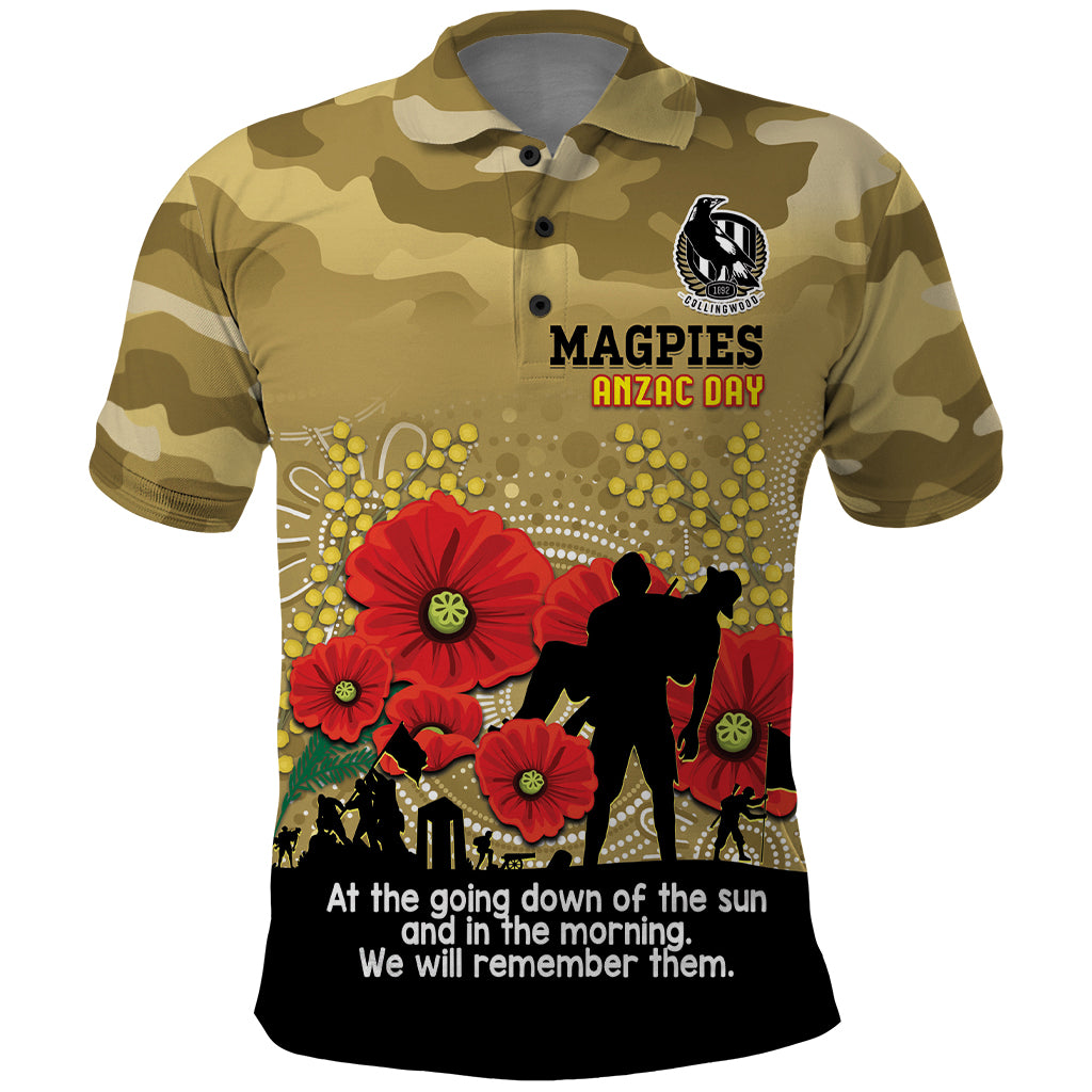 Custom Collingwood Football ANZAC Polo Shirt Gallipoli Camouflage With Poppies