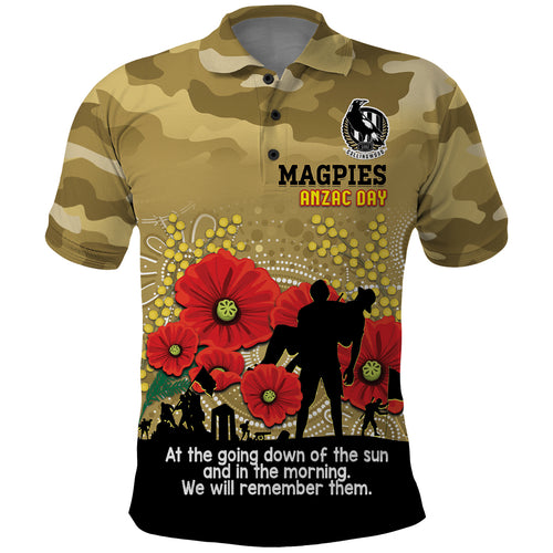 Custom Collingwood Football ANZAC Polo Shirt Gallipoli Camouflage With Poppies