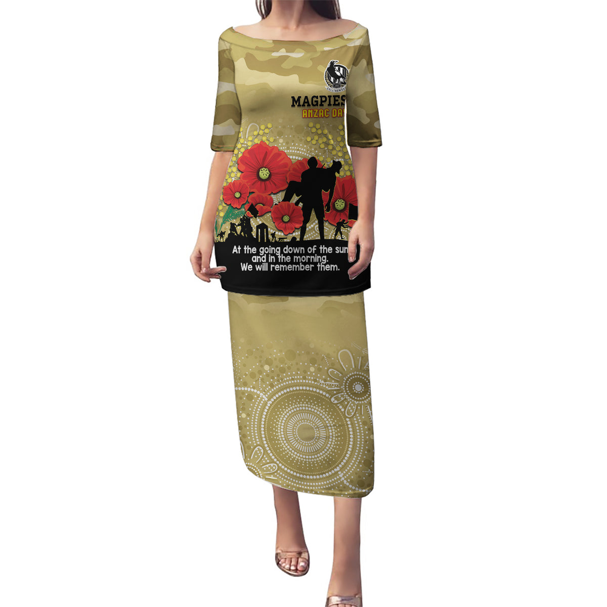 Custom Collingwood Football ANZAC Puletasi Gallipoli Camouflage With Poppies