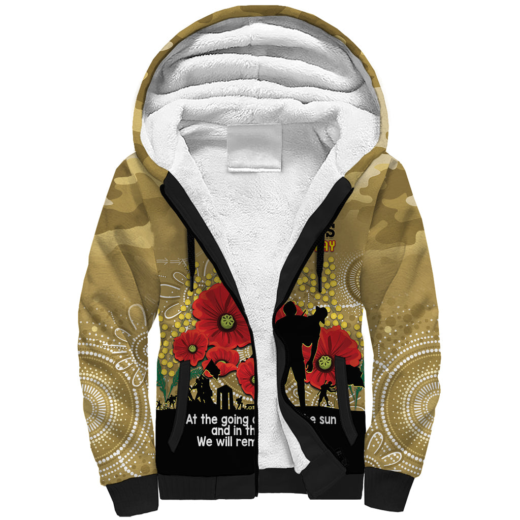 Custom Collingwood Football ANZAC Sherpa Hoodie Gallipoli Camouflage With Poppies