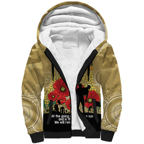 Custom Collingwood Football ANZAC Sherpa Hoodie Gallipoli Camouflage With Poppies