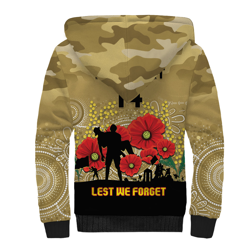 Custom Collingwood Football ANZAC Sherpa Hoodie Gallipoli Camouflage With Poppies