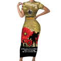 Custom Collingwood Football ANZAC Short Sleeve Bodycon Dress Gallipoli Camouflage With Poppies