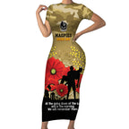 Custom Collingwood Football ANZAC Short Sleeve Bodycon Dress Gallipoli Camouflage With Poppies