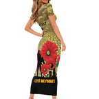 Custom Collingwood Football ANZAC Short Sleeve Bodycon Dress Gallipoli Camouflage With Poppies
