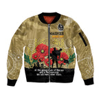 Custom Collingwood Football ANZAC Sleeve Zip Bomber Jacket Gallipoli Camouflage With Poppies