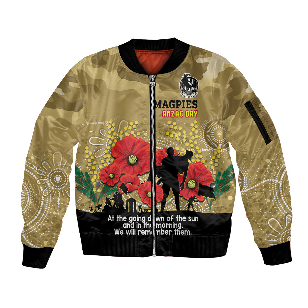 Custom Collingwood Football ANZAC Sleeve Zip Bomber Jacket Gallipoli Camouflage With Poppies