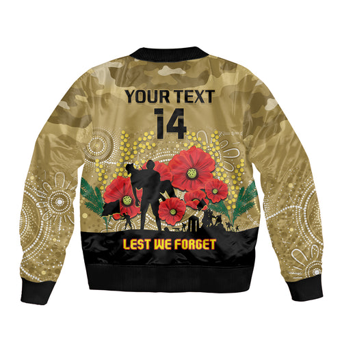 Custom Collingwood Football ANZAC Sleeve Zip Bomber Jacket Gallipoli Camouflage With Poppies
