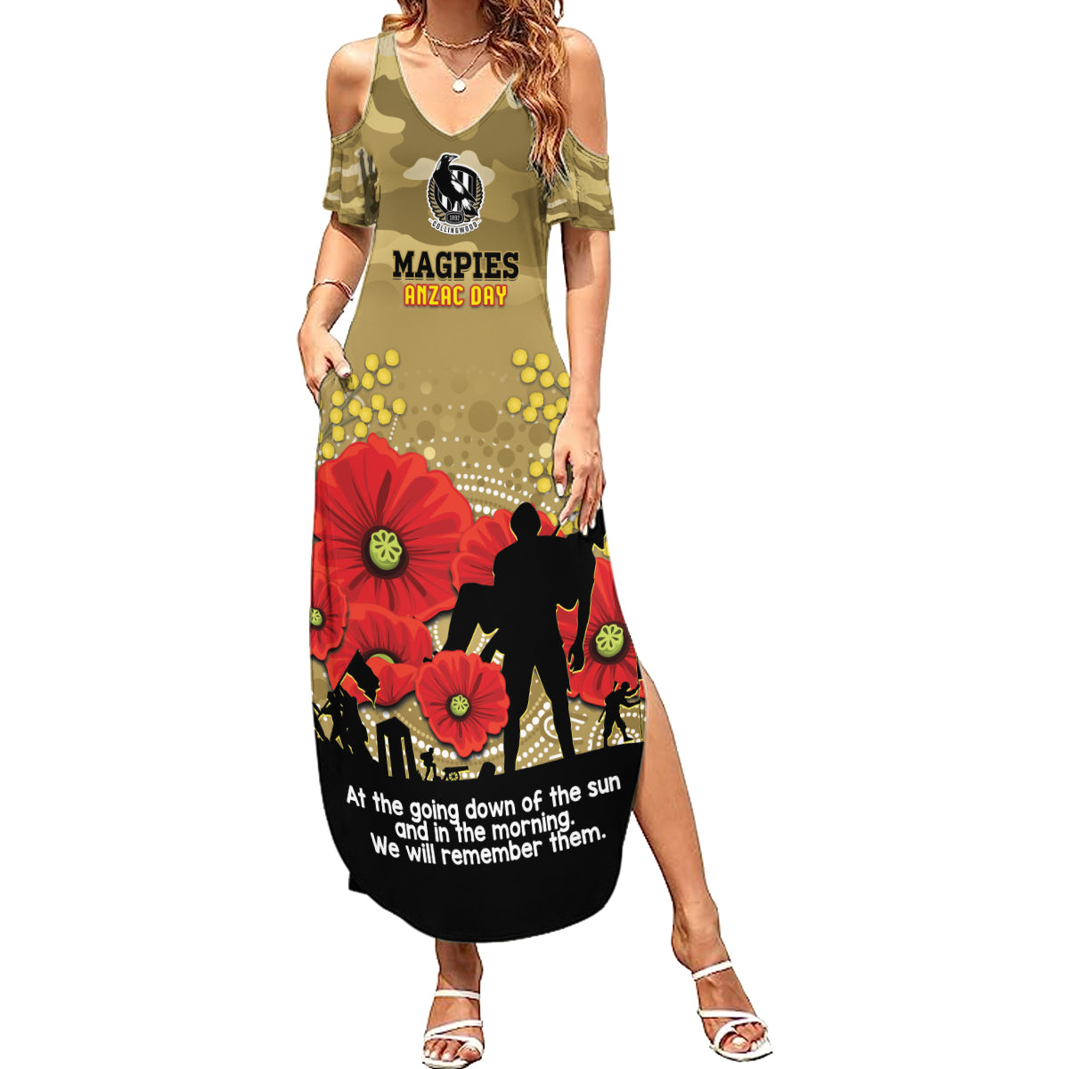 Custom Collingwood Football ANZAC Summer Maxi Dress Gallipoli Camouflage With Poppies