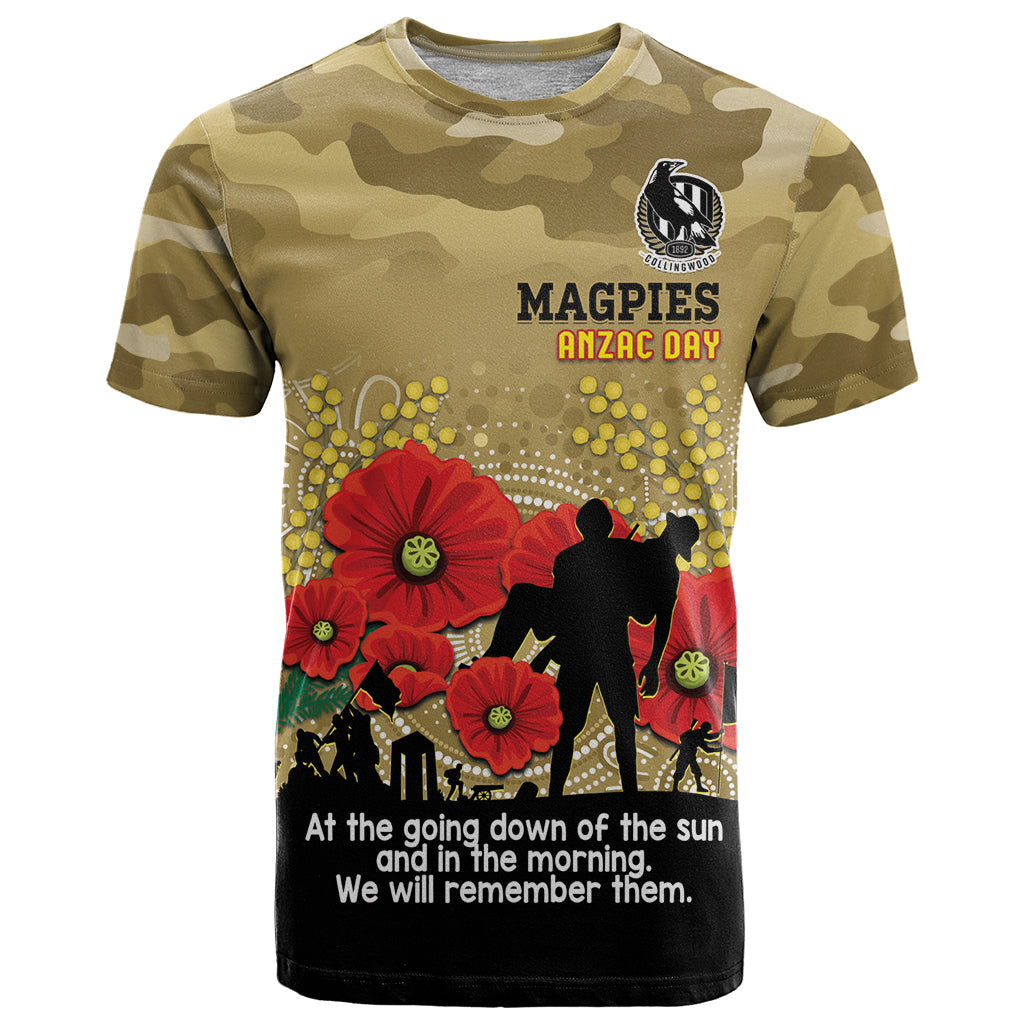 Custom Collingwood Football ANZAC T Shirt Gallipoli Camouflage With Poppies