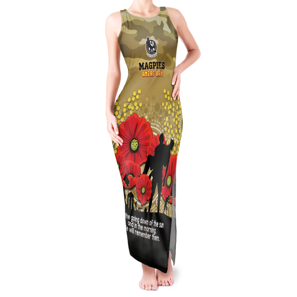 Custom Collingwood Football ANZAC Tank Maxi Dress Gallipoli Camouflage With Poppies