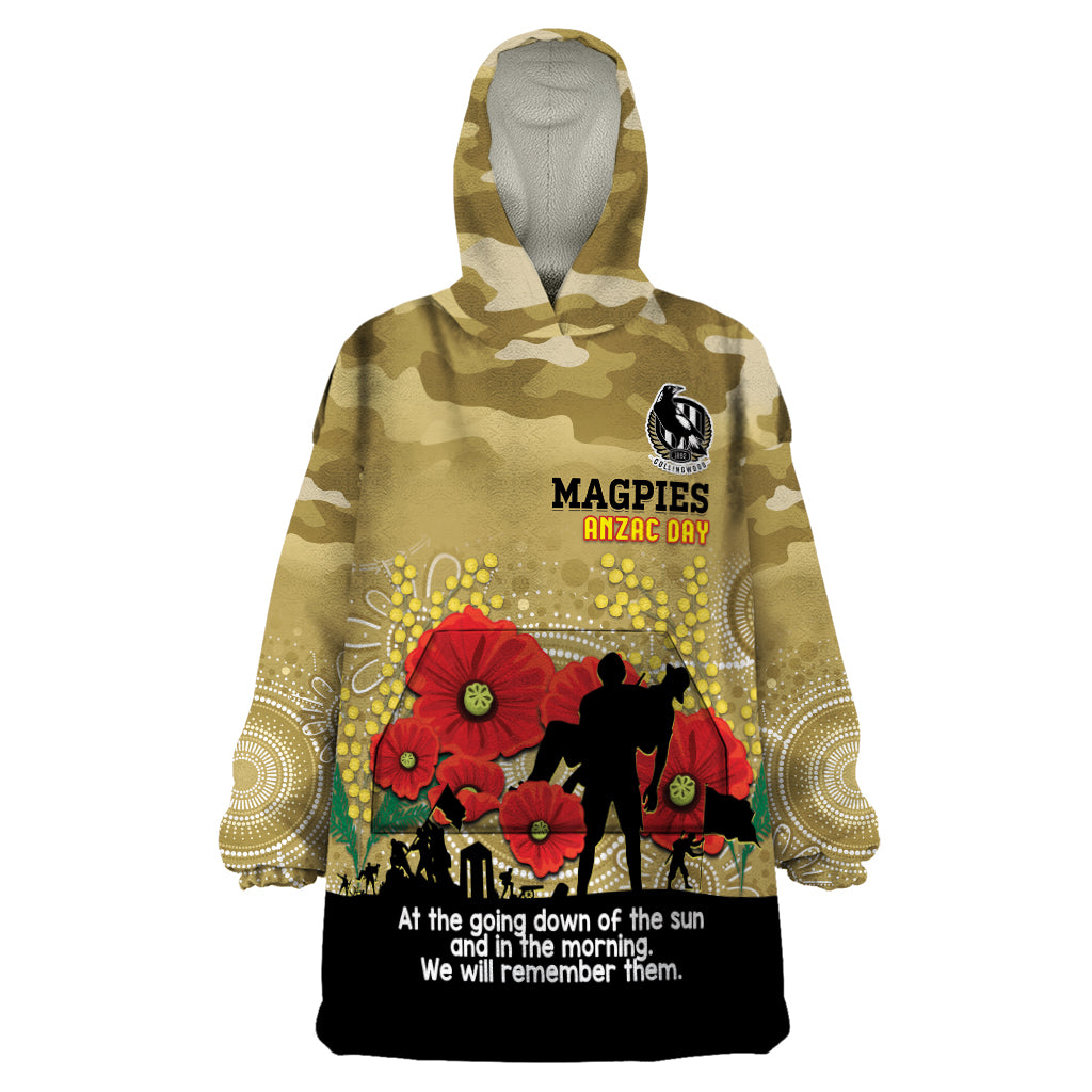 Custom Collingwood Football ANZAC Wearable Blanket Hoodie Gallipoli Camouflage With Poppies