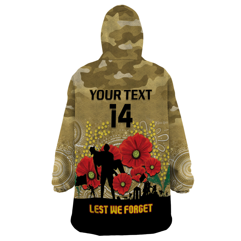 Custom Collingwood Football ANZAC Wearable Blanket Hoodie Gallipoli Camouflage With Poppies