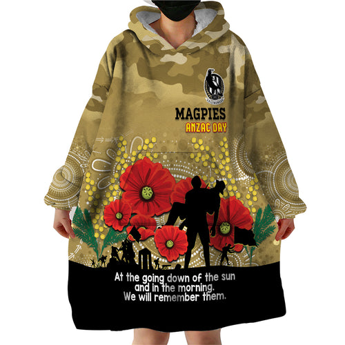 Custom Collingwood Football ANZAC Wearable Blanket Hoodie Gallipoli Camouflage With Poppies