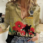 Custom Collingwood Football ANZAC Women Casual Shirt Gallipoli Camouflage With Poppies