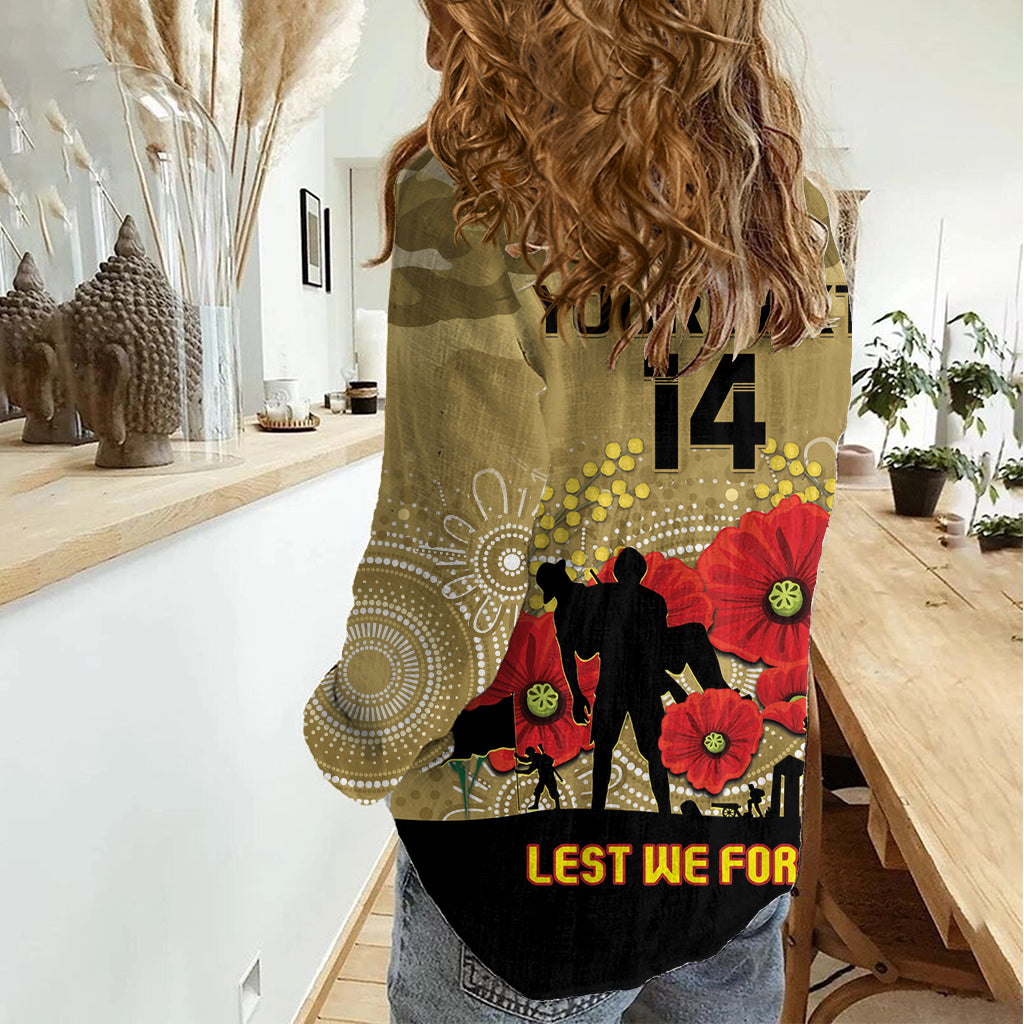 Custom Collingwood Football ANZAC Women Casual Shirt Gallipoli Camouflage With Poppies