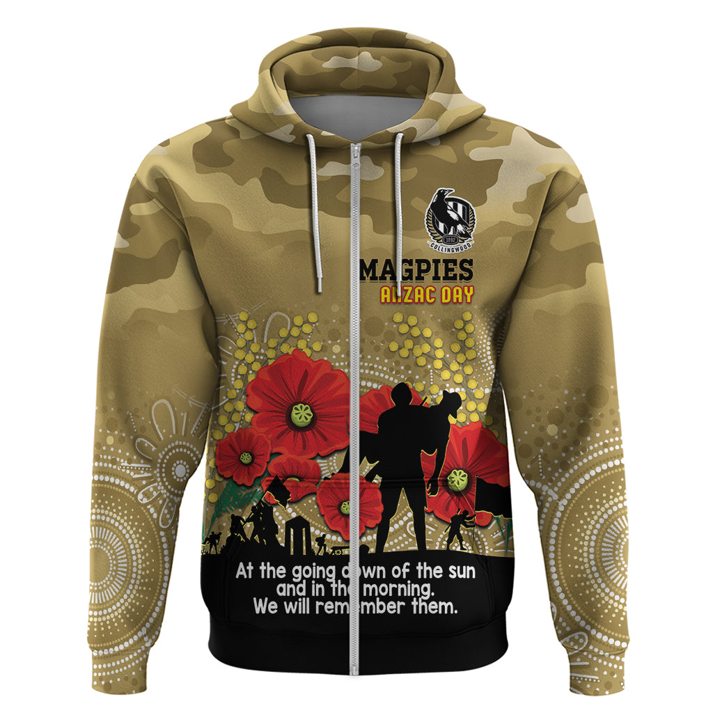 Custom Collingwood Football ANZAC Zip Hoodie Gallipoli Camouflage With Poppies