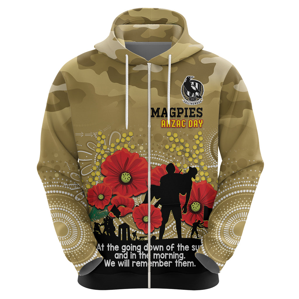 Custom Collingwood Football ANZAC Zip Hoodie Gallipoli Camouflage With Poppies