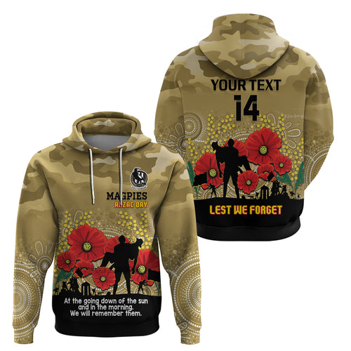 Custom Collingwood Football ANZAC Zip Hoodie Gallipoli Camouflage With Poppies