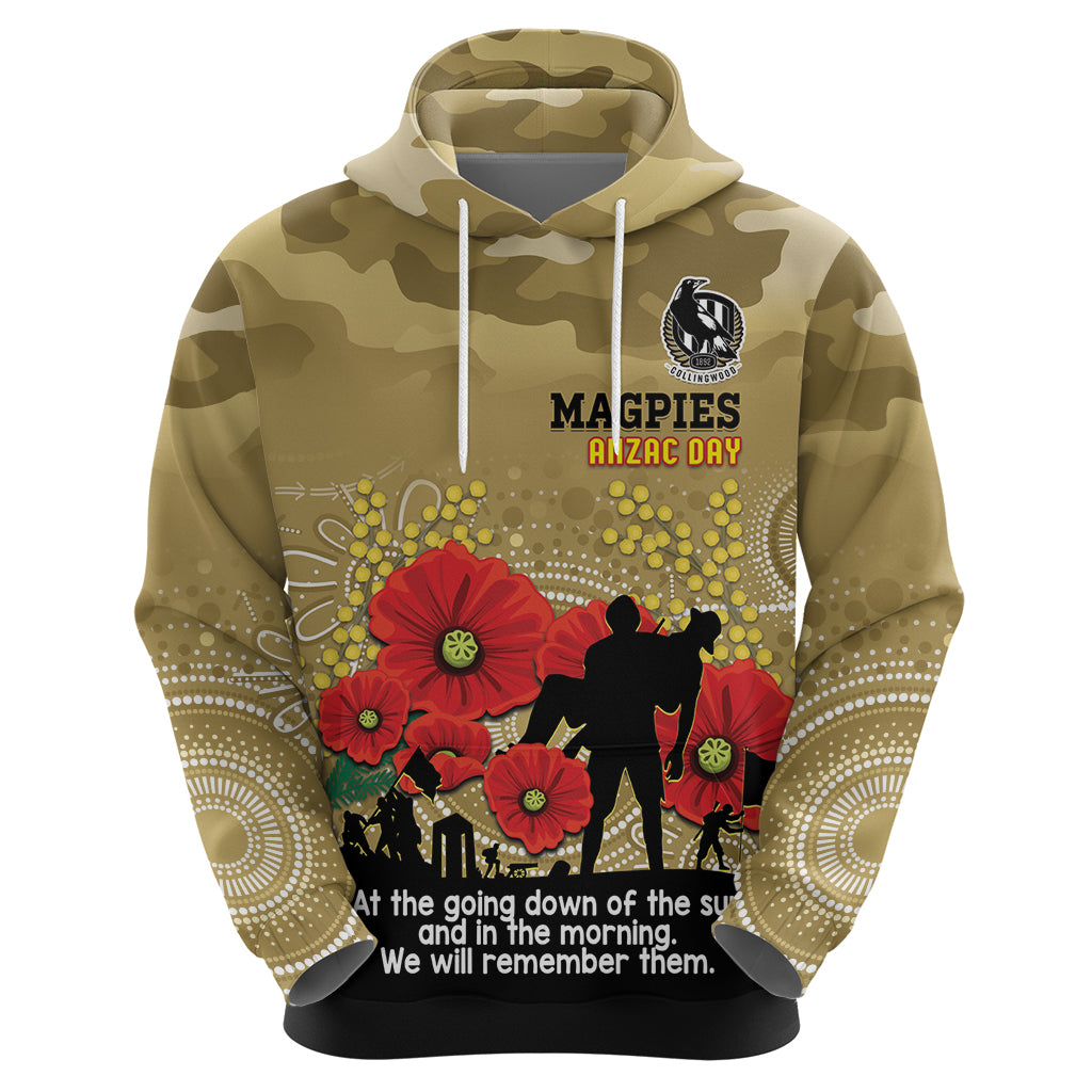 Custom Collingwood Football ANZAC Zip Hoodie Gallipoli Camouflage With Poppies