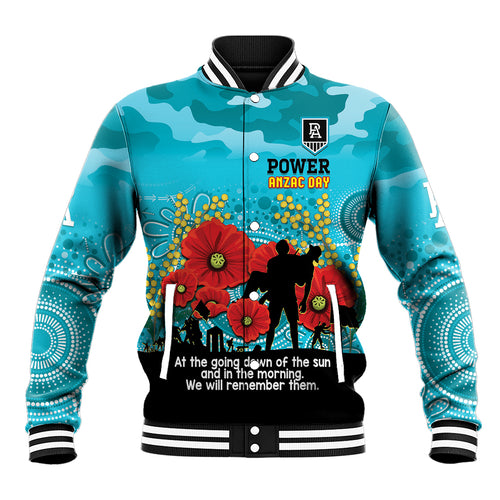 Custom Port Adelaide Football ANZAC Baseball Jacket Gallipoli Camouflage With Poppies
