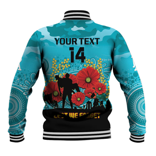 Custom Port Adelaide Football ANZAC Baseball Jacket Gallipoli Camouflage With Poppies