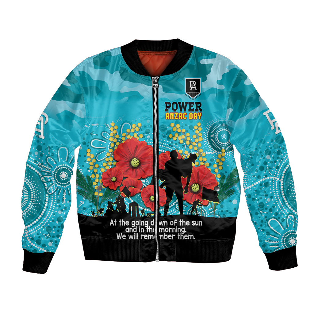 Custom Port Adelaide Football ANZAC Bomber Jacket Gallipoli Camouflage With Poppies