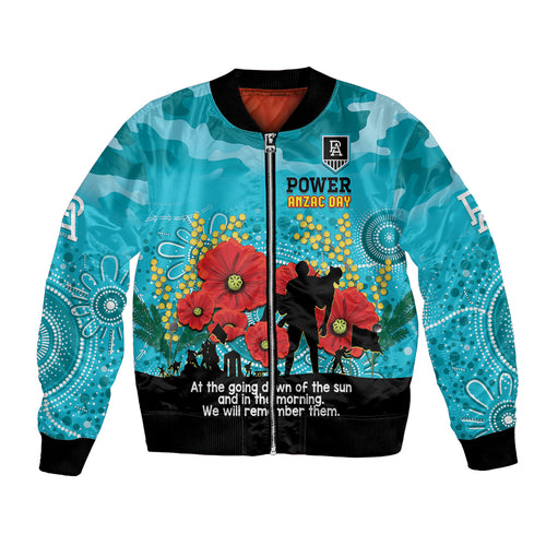 Custom Port Adelaide Football ANZAC Bomber Jacket Gallipoli Camouflage With Poppies