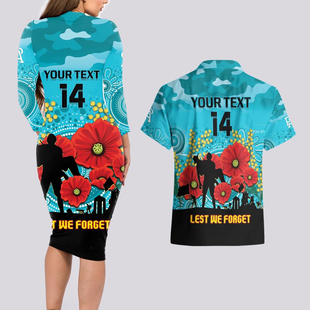 Custom Port Adelaide Football ANZAC Couples Matching Long Sleeve Bodycon Dress and Hawaiian Shirt Gallipoli Camouflage With Poppies
