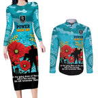 Custom Port Adelaide Football ANZAC Couples Matching Long Sleeve Bodycon Dress and Long Sleeve Button Shirt Gallipoli Camouflage With Poppies