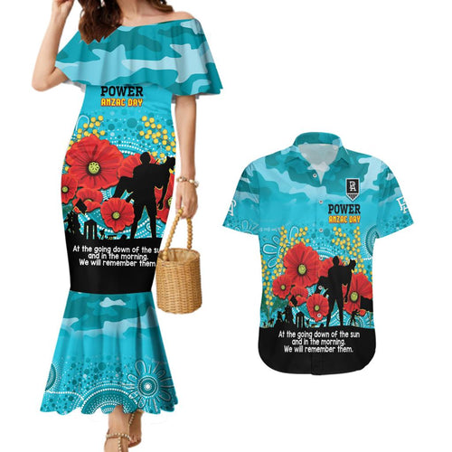 Custom Port Adelaide Football ANZAC Couples Matching Mermaid Dress and Hawaiian Shirt Gallipoli Camouflage With Poppies