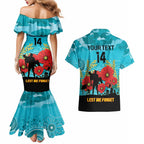 Custom Port Adelaide Football ANZAC Couples Matching Mermaid Dress and Hawaiian Shirt Gallipoli Camouflage With Poppies