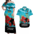 Custom Port Adelaide Football ANZAC Couples Matching Off Shoulder Maxi Dress and Hawaiian Shirt Gallipoli Camouflage With Poppies